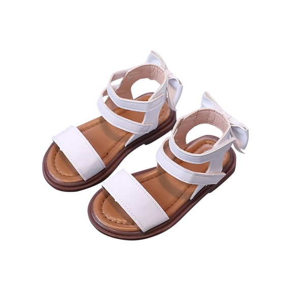 SERTG Girls Solid Color Bow Soft Sole Sandals Hook and Loop Closure Comfortable Breathable Outdoor Casual Shoes Kids Non-Slip Footwear for Daily Activities Summer Shoes(White#1,4.5-5 Years)