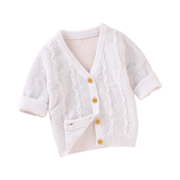 SERTG Girls Solid Color Cardigan Sweater Cute Front Knit Tops Soft Comfortable Spring Fall Outerwear with Buttons for Kids 3-24 Months(White#1,0-2 Months)