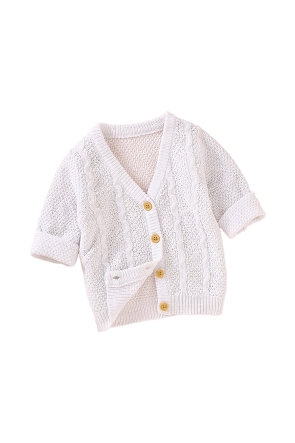 Girls Solid Color Cardigan Sweater Cute Front Knit Tops Soft Comfortable Spring Fall Outerwear with Buttons for Kids 3-24 Months(White#1,0-2 Months)