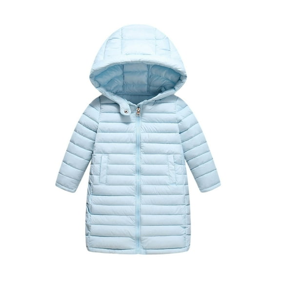 SERTG Girls Solid Color Hooded Coat Thermal Lined Mid-Length Winter Comfortable Outerwear for Kids 3-12 Years(Blue,9 Years)