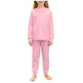 thumbnail image 1 of SERTG Girls Solid Color Long Sleeve Top and Pants Set Round Neck Homewear Spring Fall Comfortable Two-Piece Outfit for Kids(Pink,13-14 Years), 1 of 8