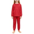 thumbnail image 1 of SERTG Girls Solid Color Long Sleeve Top and Pants Set Round Neck Homewear Spring Fall Comfortable Two-Piece Outfit for Kids(Red,7-8 Years), 1 of 8