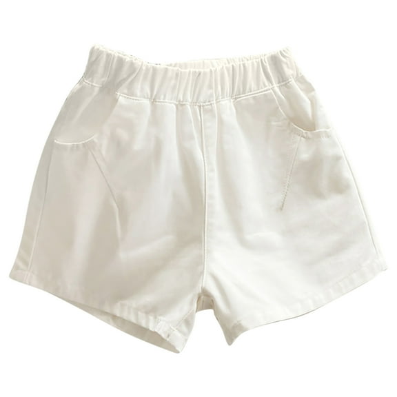SERTG Girls Solid Color Shorts Elastic Waist Casual Sports Pants Kids Spring Summer Soft Everyday Bottoms Trousers(White,3 Years)