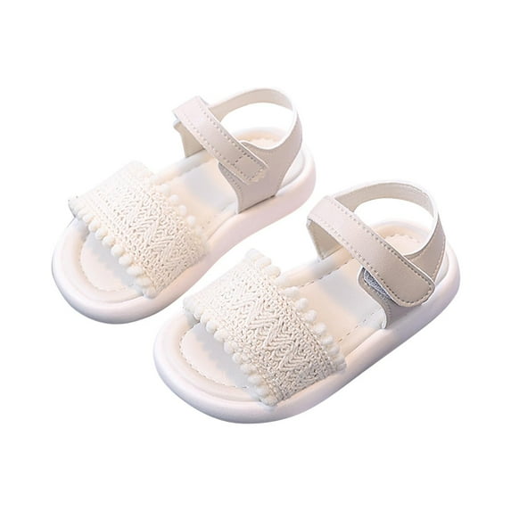 SERTG Girls Solid Color Soft Sole Sandals Hook and Loop Closure Comfortable Breathable Outdoor Casual Shoes Kids Non-Slip Footwear for Daily Activities Summer Casual Footwear(Beige#2,4-4.5 Years)