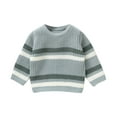 thumbnail image 1 of SERTG Girls Solid Color Stripe Sweater Casual Fall Winter Round Neck Long Sleeve Polyester Blouse Tops for Children 5-14 Years(Gray,2 Years), 1 of 2