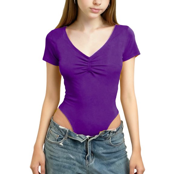 SERTG Girls Solid Color V-Neck Shirt Bodysuit Fashion Casual Spring Summer Romper Kids Soft Comfortable Playing Wear Tops(Dark Blue,11-12 Years)