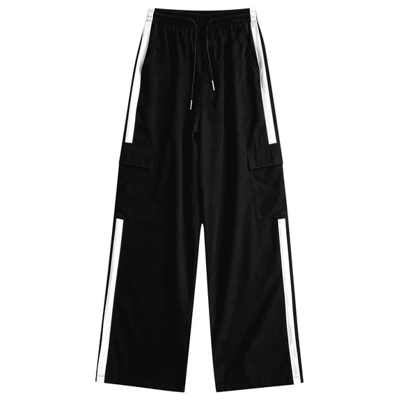 SERTG Girls Solid Color Wide Leg Cargo Pants Elastic Waist Kids Spring Summer Casual Loose Trousers Everyday Bottoms(Black,7-8 Years)