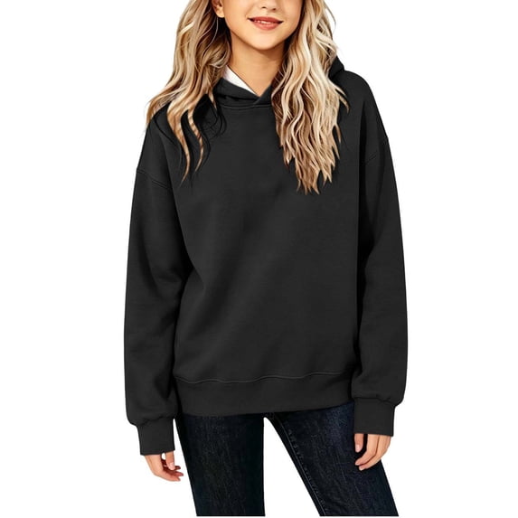 SERTG Girls Solid Pullover Hoodie Long Sleeve Relaxed Fit Kids School Outdoor Fall Casual Versatile Hooded Sweatshirt