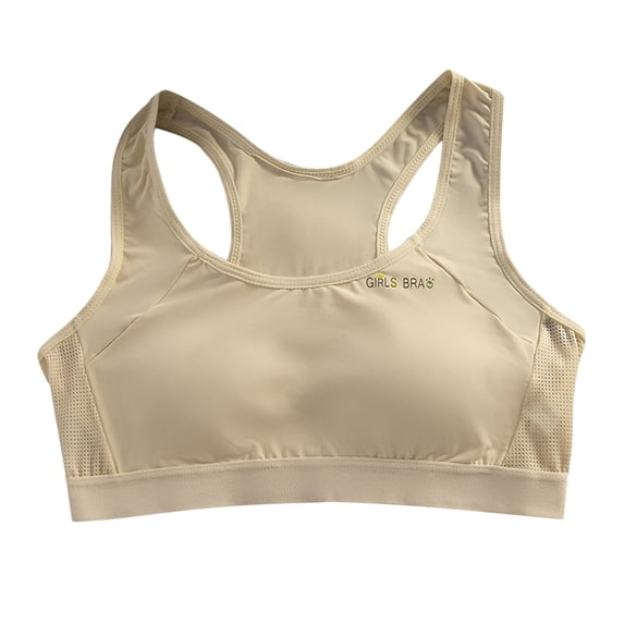 SERTG Girls Sports Bra Breathable Soft Cup Seamless Shock Wire-Free Athletic Activities Comfort Fit Thin Vest Underwear Bralette(Beige#1,10-13 Years)