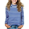 thumbnail image 1 of SERTG Girls Striped High Neck Long Sleeve Shirt T-Shirt Fashion Casua Soft Fit Fall Winter Blouse Kids Everyday Wear Top(Blue,12-13 Years), 1 of 4
