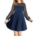 thumbnail image 1 of SERTG Girls Summer A-Line Dress with Sheer Layered Detail Round Neck Long Sleeve Skirt Versatile Outfit for Kids 5-16 Years(Navy,5 Years), 1 of 8