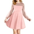 thumbnail image 1 of SERTG Girls Summer A-Line Dress with Sheer Layered Detail Round Neck Long Sleeve Skirt Versatile Outfit for Kids 5-16 Years(Pink,5 Years), 1 of 8