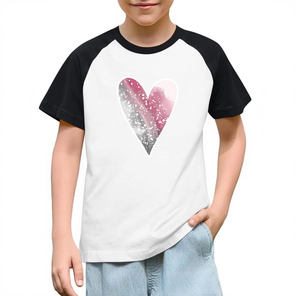 SERTG Girls Valentine Print Raglan Sleeve Casual T-shirt Kids Shirts Spring Summer Short Sleeve Cute Tops(Black#2,3 Years)