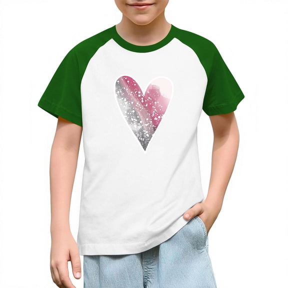 SERTG Girls Valentine Print Raglan Sleeve Casual T-shirt Kids Shirts Spring Summer Short Sleeve Cute Tops(Green#2,3 Years)