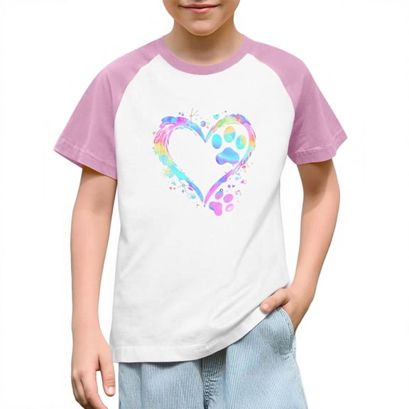 SERTG Girls Valentine Print Raglan Sleeve Casual T-shirt Kids Shirts Spring Summer Short Sleeve Cute Tops(Pink#2,3 Years)