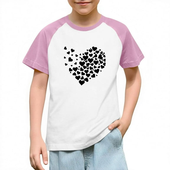 SERTG Girls Valentine Print Raglan Sleeve Casual T-shirt Kids Shirts Spring Summer Short Sleeve Cute Tops(Pink#2,3 Years)