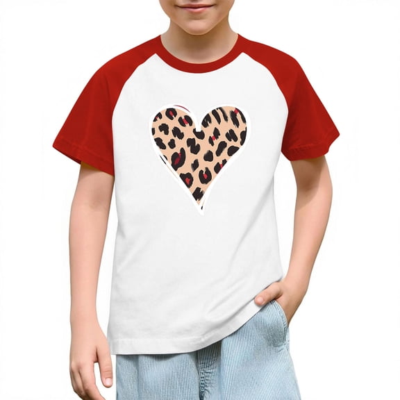 SERTG Girls Valentine Print Raglan Sleeve Casual T-shirt Kids Shirts Spring Summer Short Sleeve Cute Tops(Red,3 Years)