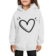thumbnail image 1 of SERTG Girls Valentine's Hooded Sweatshirt Long Sleeve Casual with Heart Print Kids Spring Fall Fleece-Lined Solid Color Everyday Top(White#1,13 Years), 1 of 5