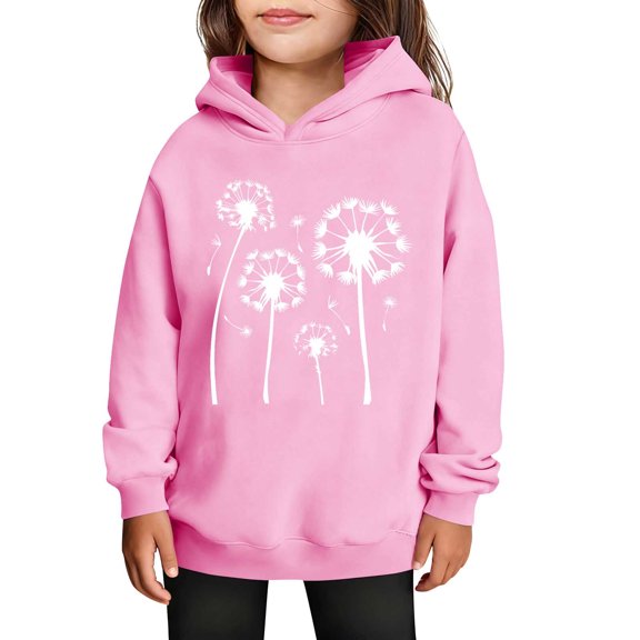 SERTG Girls Valentine's Hooded Sweatshirt Long Sleeve Casual with Heart Print Kids Spring Fall Fleece-Lined Solid Color Everyday Top(Pink#1,9 Years)