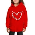 thumbnail image 1 of SERTG Girls Valentine's Hooded Sweatshirt Long Sleeve Casual with Heart Print Kids Spring Fall Fleece-Lined Solid Color Everyday Top(Red#1,11 Years), 1 of 5