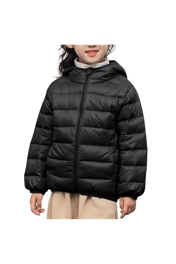 Girls Winter Bow Print Coat with Faux Hood Thermal Padded Long Sleeve Comfortable Outerwear for Kids 4-13 Years(Black,6-7 Years)