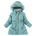 thumbnail image 1 of SERTG Girls Winter Bow Print Coat with Faux Hood Thermal Padded Long Sleeve Comfortable Outerwear for Kids 5-11 Years(Blue,9-11 Years), 1 of 5
