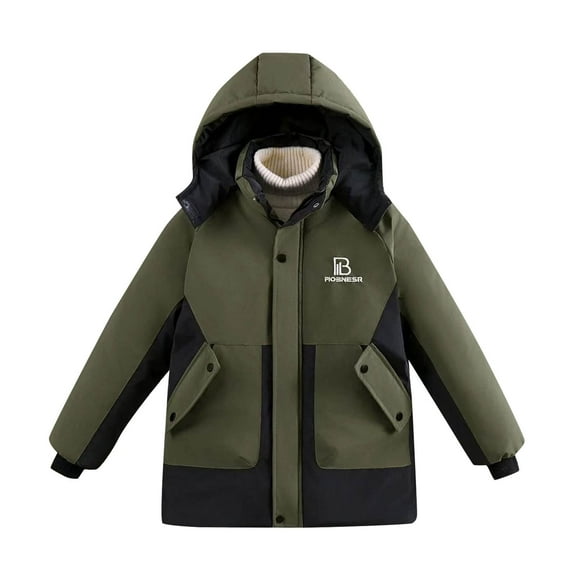 SERTG Girls Winter Bow Print Coat with Faux Hood Thermal Padded Long Sleeve Comfortable Outerwear for Kids 6-13 Years(Army Green,6-7 Years)