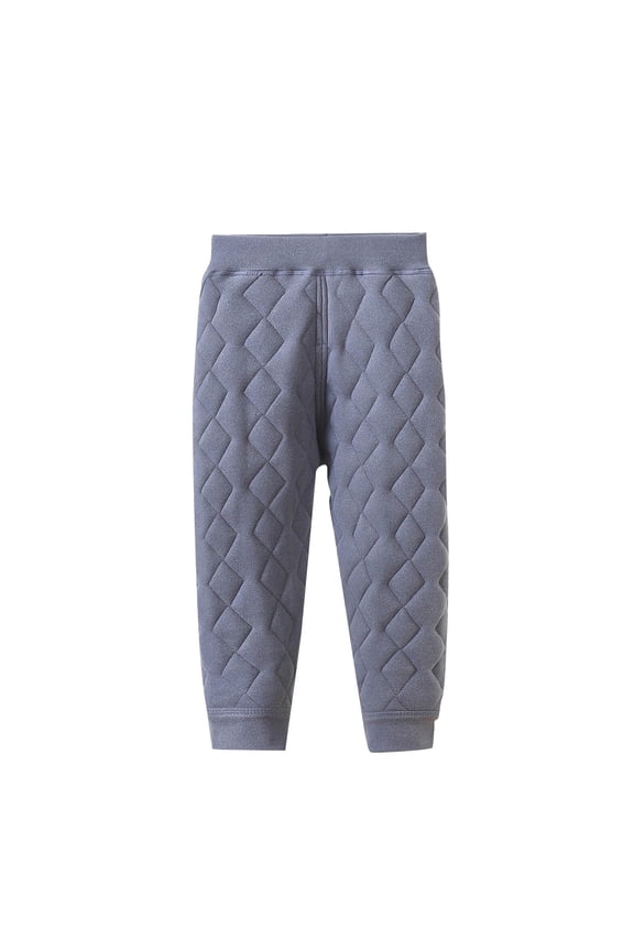 Girls' Winter Solid Color Pants Soft Lattice Pattern Thick Pants with Elastic Waist and Leg Beating Pants for Children 1-15 Years(Gray,3-4 Years)