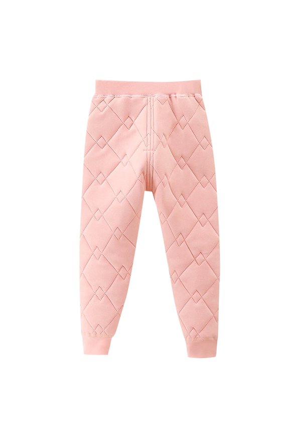 Girls' Winter Solid Color Pants Soft Lattice Pattern Thick Pants with Elastic Waist and Leg Beating Pants for Children 2-15 Years(Pink,1-2 Years)