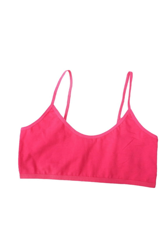 Girls Wire-Free Training Bra Lightly Lined Cotton Breathable Solid Color Prints School Daily Underwear Comfort Bralette(Red,6-8 Years)