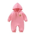 thumbnail image 1 of SERTG Infant Fleece-Lined Bodysuit Bear Applique Hooded Zippered Color-Block Long Sleeve Athleisure Outfit for Kids 0-18 Months(Pink,12 Months), 1 of 9