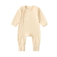 thumbnail image 1 of SERTG Infant Long Sleeve Bodysuit Ribbed Zipper Spring Summer Lightweight Comfort Everyday Rompers Baby One-Piece Garment(Beige,9-12 Months), 1 of 7