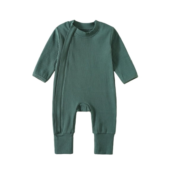 SERTG Infant Long Sleeve Bodysuit Ribbed Zipper Spring Summer Lightweight Comfort Everyday Rompers Baby One-Piece Garment(Green,6-9 Months)