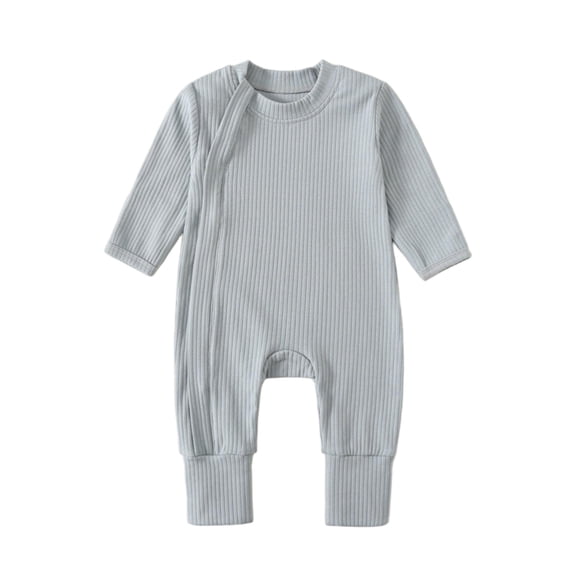 SERTG Infant Long Sleeve Bodysuit Ribbed Zipper Spring Summer Lightweight Comfort Everyday Rompers Baby One-Piece Garment(Light Blue,9-12 Months)