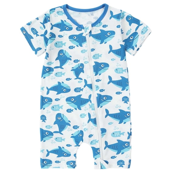 SERTG Infant Printed Bodysuit Short Sleeve Zipper Summer Casual Breathable Jumpsuit Everyday Comfort Baby One-Piece Rompers(Blue,0-3 Months)