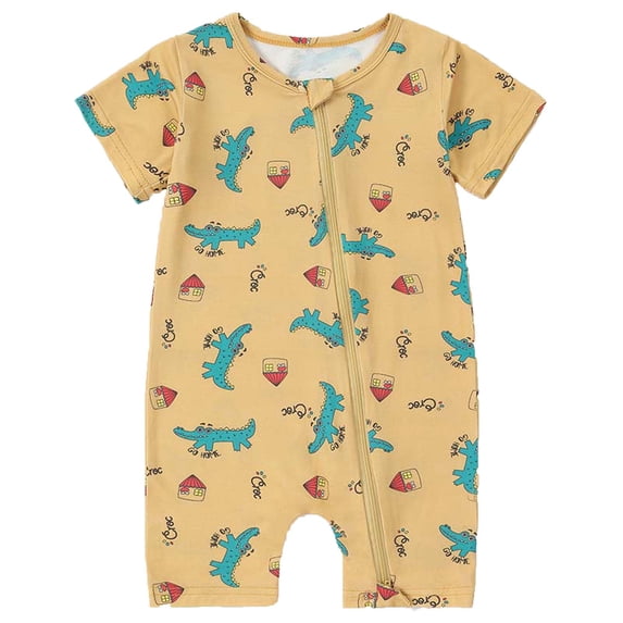 SERTG Infant Printed Bodysuit Short Sleeve Zipper Summer Casual Breathable Jumpsuit Everyday Comfort Baby One-Piece Rompers(Yellow,6 Months)