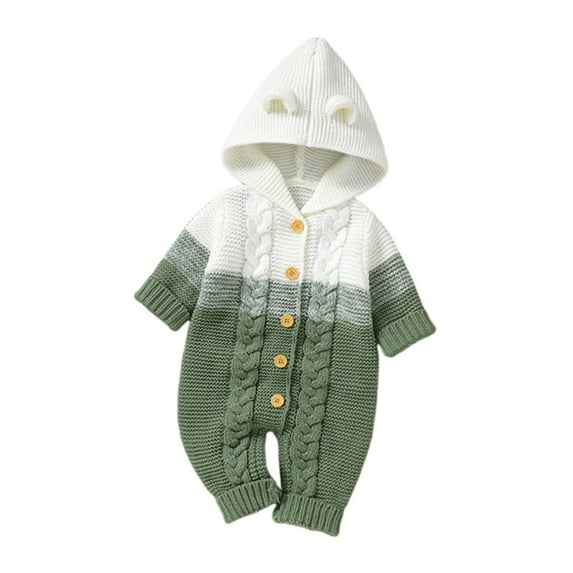 SERTG Infant Toddler Set Thermal-Lined Romper Cable-Knit Texture Cozy Round Neck Full-Cover Playwear for Kids 1-18 Months(Green,0-3 Months)