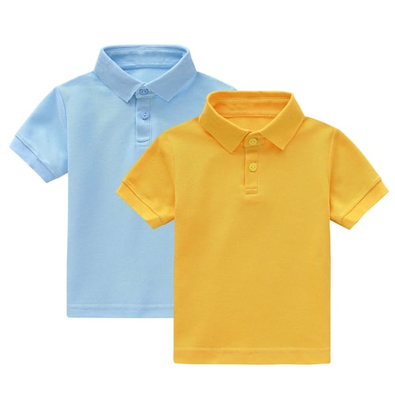 SERTG Kids 2 PC Lapel T-Shirt Solid Color Short Sleeve Boys Spring Summer Breathable Fashion Casual Top Everyday Shirts(Yellow#1,4 Years)