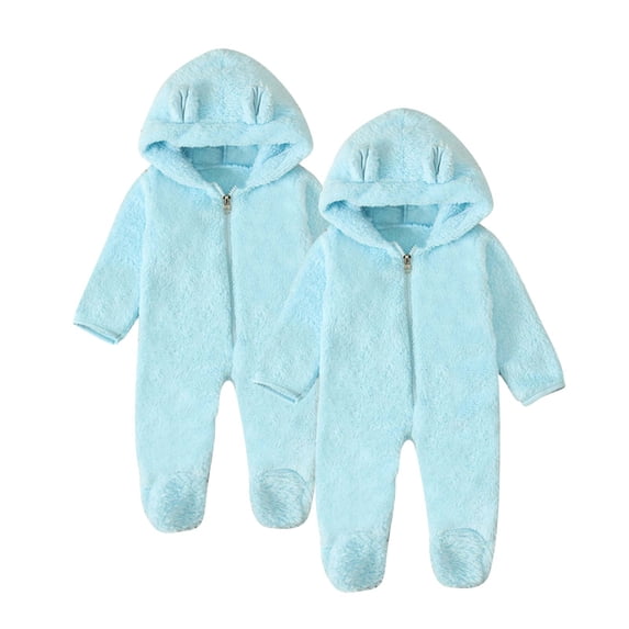 SERTG Kids 2-Piece Full Outfit with Cute Bear Ears Hooded Set Snug Warmth Fall Winter Outfit for Infants 0-24 Months(Light Blue,0-3 Months)