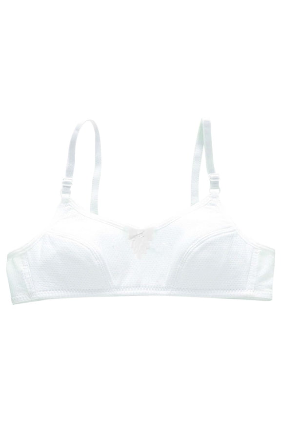 Kids Adjustable Straps Thin Training Bra Cotton Breathable Seamless Solid Color Bralette School Casual Wear Support Girls First Bra(White,11-13 Years)