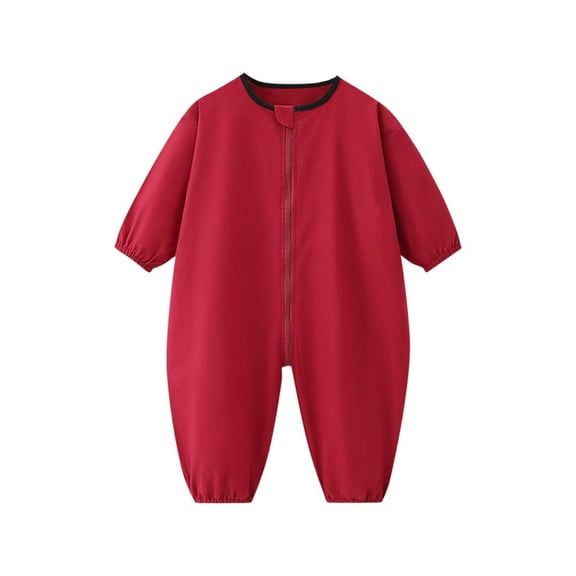 SERTG Kids Bodysuit Coverall Play Long Sleeve Solid Color Fall Winter Indoor Outdoor Onesie Outfit for Infants 0-4 Years(Red,0-12 Months)