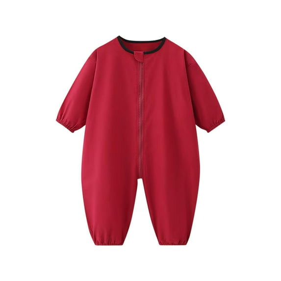 SERTG Kids Bodysuit Coverall Play Long Sleeve Solid Color Fall Winter Indoor Outdoor Onesie Outfit for Infants 0-4 Years(Red,12 Months)