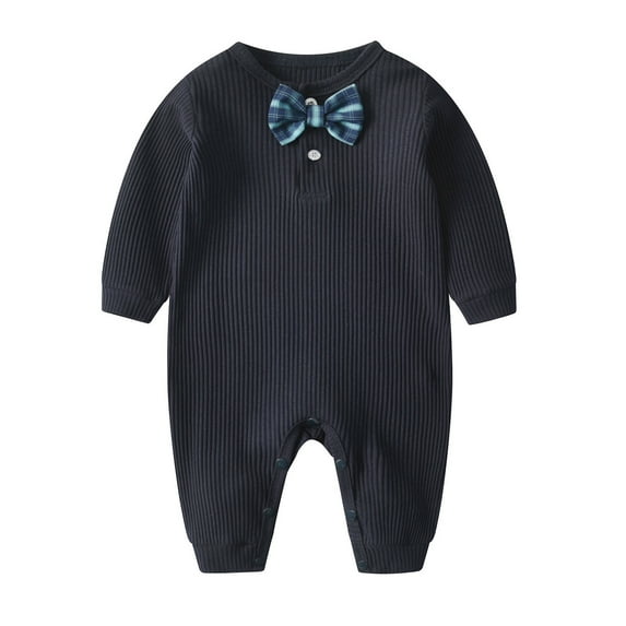 SERTG Kids Bodysuit Ribbed Texture Solid Color Versatile Long Sleeve Daily Wear Onesie Outfit for Infants 0-18 Months(Dark Blue,1 Years)