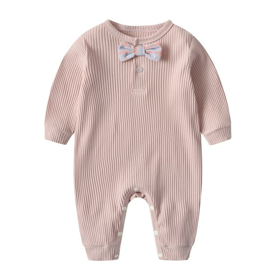 SERTG Kids Bodysuit Ribbed Texture Solid Color Versatile Long Sleeve Daily Wear Onesie Outfit for Infants 0-18 Months(Pink,9 Months)