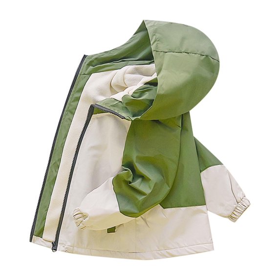SERTG Kids Boys Fall Winter Hooded Zipper Jacket Long Sleeve Versatile Active Casual Outerwear for Children 3-15 Years(Green,9 Years)