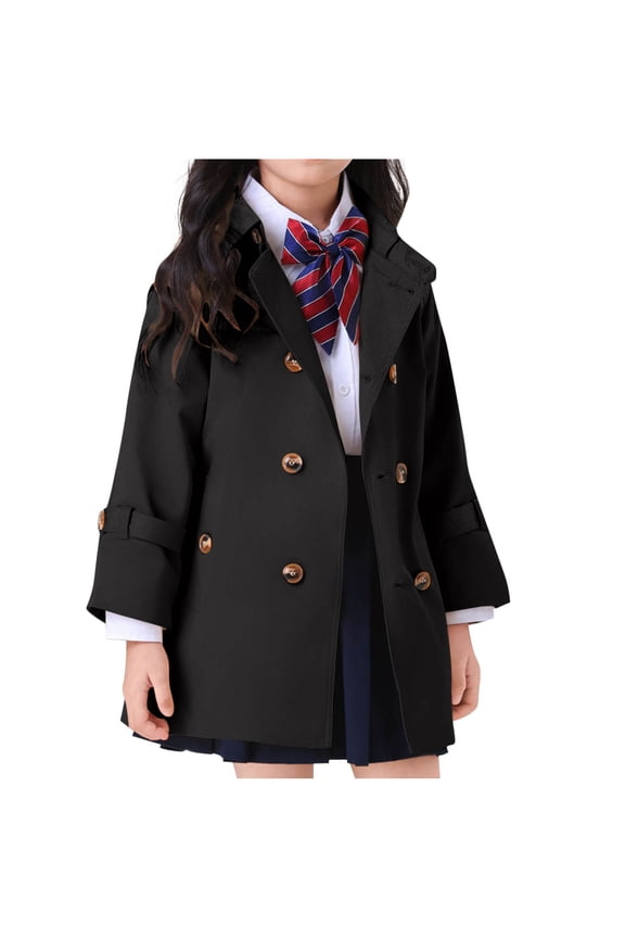 Kids British Style Trench Coat Open Front Long Sleeve Casual Fall Outerwear Jacket for Boys Girls 1-13 Years(Black,2-3 Years)