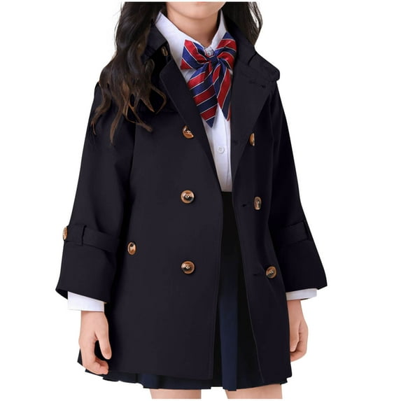 SERTG Kids British Style Trench Coat Open Front Long Sleeve Casual Fall Outerwear Jacket for Boys Girls 1-13 Years(Navy,3-4 Years)