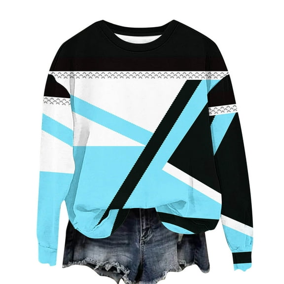 SERTG Kids Casual Loose Long Sleeves Tops Colorful Casual Fashion Shirts Spring Fall Round Neck Blouse with Cool Print for Children 1-13 Years(Light Blue,2 Years)