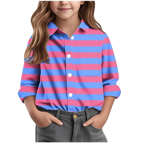 SERTG Kids Checkered Striped Shirt Long Sleeve Collared Spring Summer Fall Regular Fitted Playing Outerwear for Children 3-16 Years(Purple,5 Years)