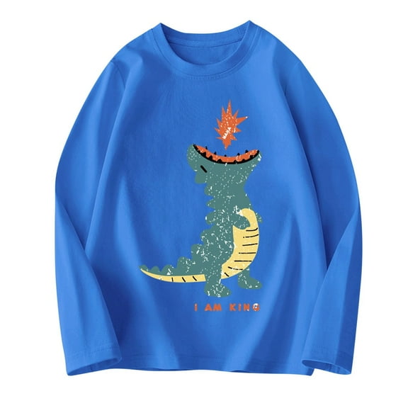 SERTG Kids Child Cute Print Long Sleeve T Shirts Children's Base Shirt Solid Color Spring Fall Tops Crewneck Tees for Children 2-12 Years(Blue#2,5 Years)